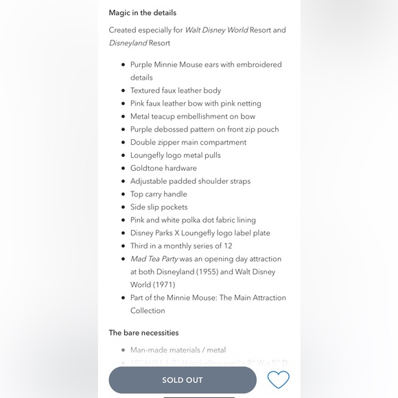 🌹Host Pick🌹Minnie Mouse Main Attraction Mad Tea Party Mini Backpack - Picture 8 of 9